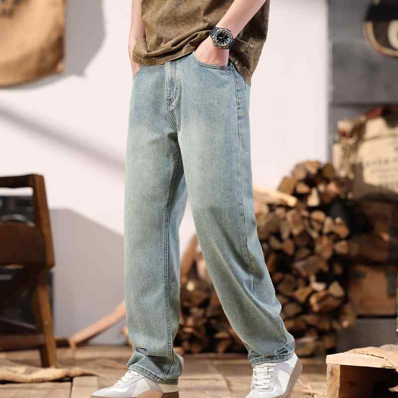 西褲 - メンズ ファッション 服 男性用 オシャレ シンプル 大人 かっこいい ストリート ハイエンド ライトブルー ストレート ジーンズ パンツ