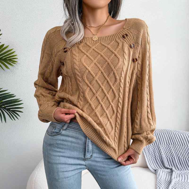 Crew Neck - レディース ファッション 服 オシャレ カワイイ 女性用 シンプル カジュアル クルーネック ニット セーター 長袖 ケーブル プルオーバー