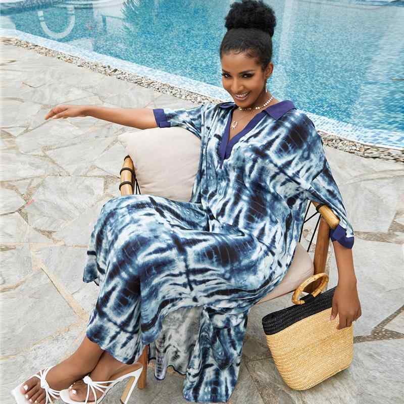 レディース ファッション 服 オシャレ カワイイ 女性用 シンプル ブルー ドレス ロング シャツ アフリカ 旅行コーデ ビーチ スカート レトロ