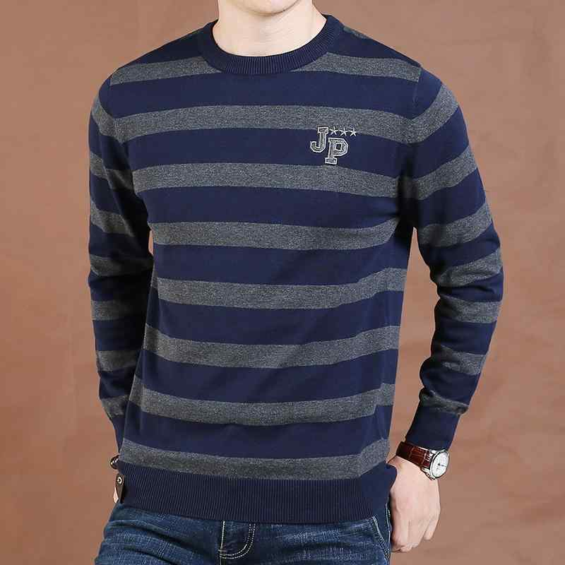 毛衣 - メンズ ファッション 服 男性用 オシャレ シンプル 大人 かっこいい ストリート 薄手 ラウンドネック セーター ニット カジュアル 大きいサイズ ストライプ コットン レイヤリング