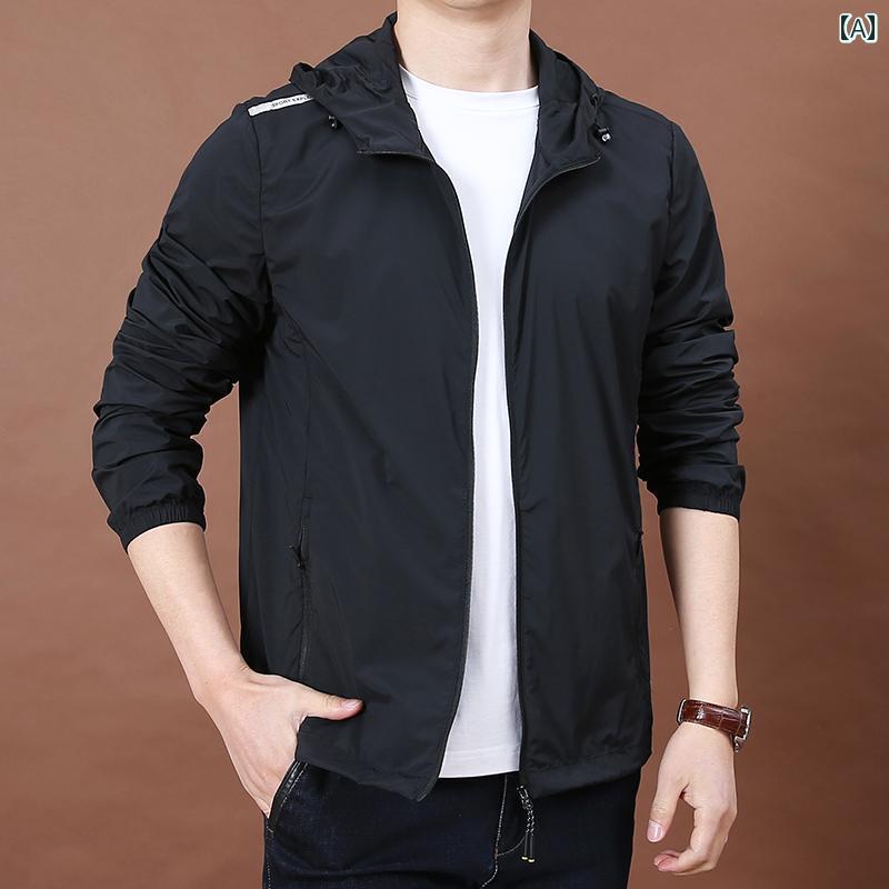 メンズ ファッション 服 男性用 オシャレ シンプル 大人 かっこいい ストリート 夏 日焼け防止 軽量 フード付き ゆったり ジャケット アウトドア スポーツ レジャー スキン