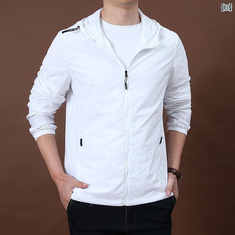 メンズ ファッション 服 男性用 オシャレ シンプル 大人 かっこいい ストリート 夏 日焼け防止 軽量 フード付き ゆったり ジャケット アウトドア スポーツ レジャー スキン