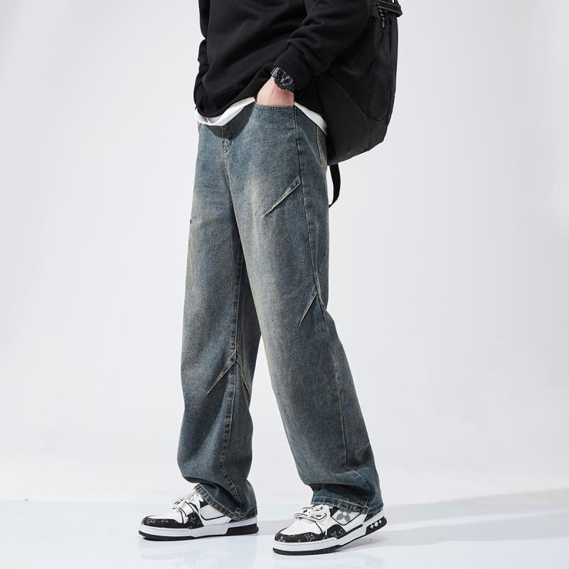 Rakuten - メンズ ファッション 服 男性用 オシャレ シンプル 大人 かっこいい ストリート アメリカン ダメージ ストレート ジーンズ ゆったり ワイド レッグ パンツ