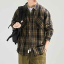 メンズ ファッション 服 男性用 オシャレ シンプル 大人 かっこいい 大きいサイズ ストリート 紳士服 快適 ブラウン レトロ チェック柄 シャツ 秋 厚手 綿 カジュアル ジャケット