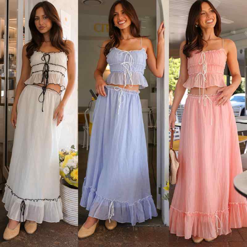 レディース ファッション 服 オシャレ カワイイ 女性用 シンプル ストラップ ボウトップ ハーフ スカート