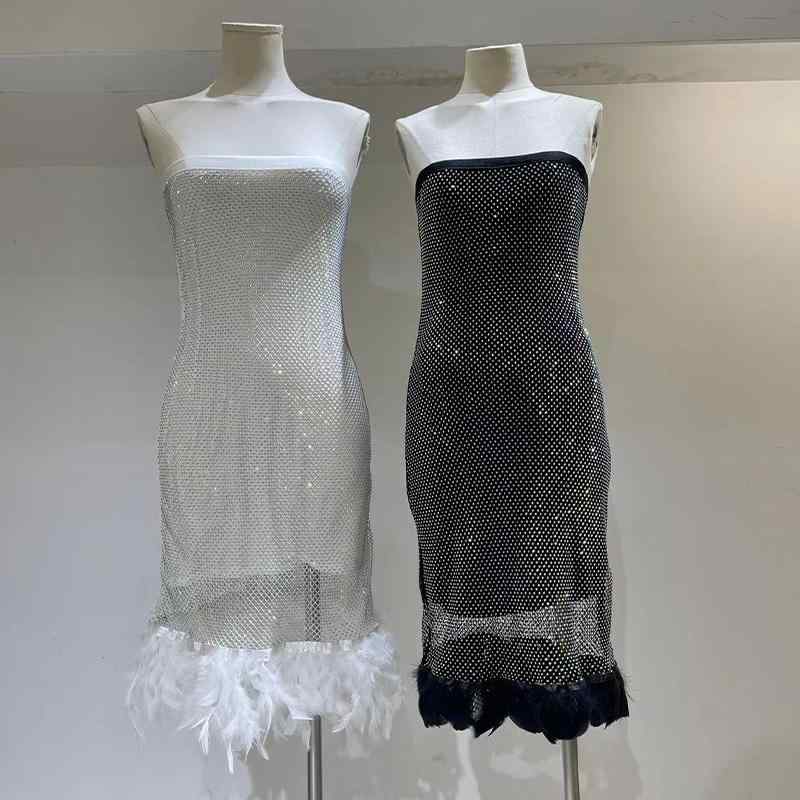 レディース ファッション 服 オシャレ カワイイ 女性用 シンプル 服 ヨーロピアン メッシュ フェザー スカート チューブトップ