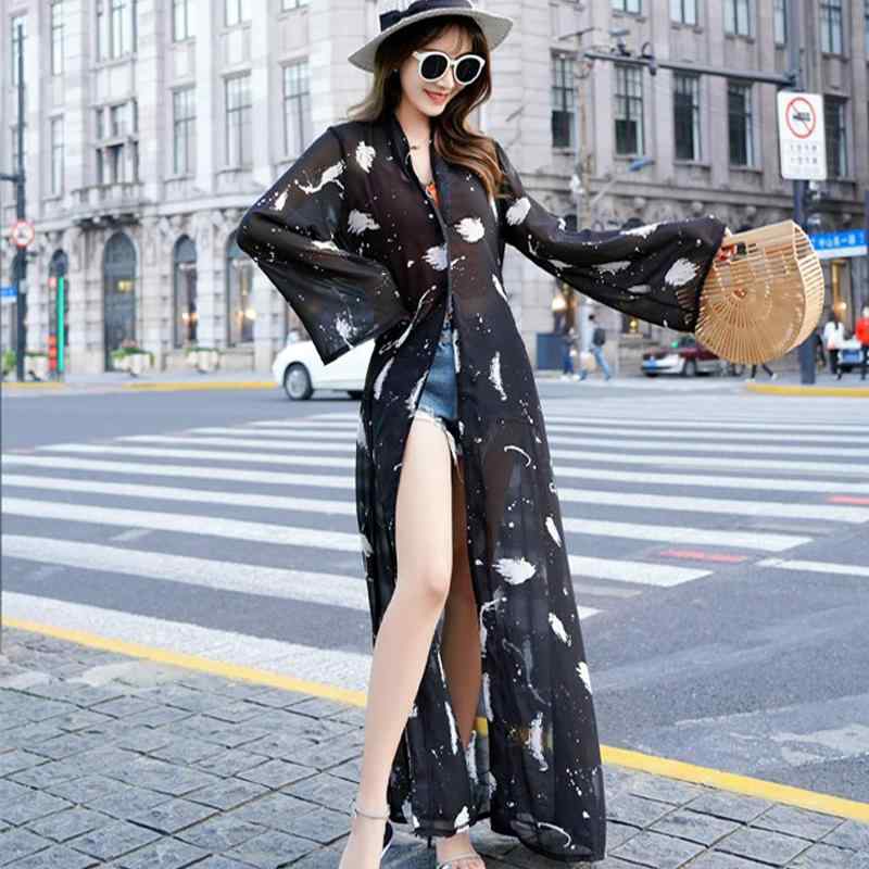 レディース ファッション 服 オシャレ カワイイ 女性用 シンプル 海辺 シフォン アウターウェア ロング カーディガン ジャケット バケーション ビーチ エレガント 日焼け防止 衣類 ショール