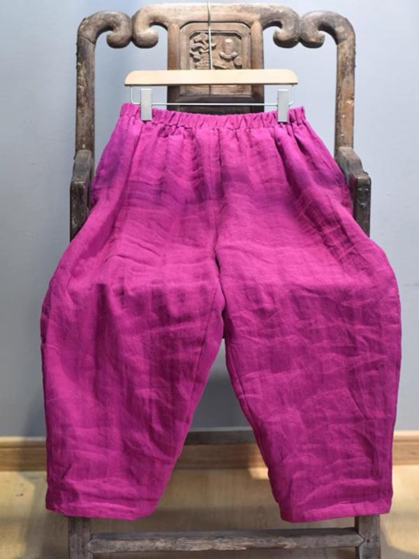 Linen, Hemp - レディース ファッション 服 オシャレ カワイイ 女性用 シンプル 綿麻 ハイウエスト 九分丈 パンツ リネン キャロット