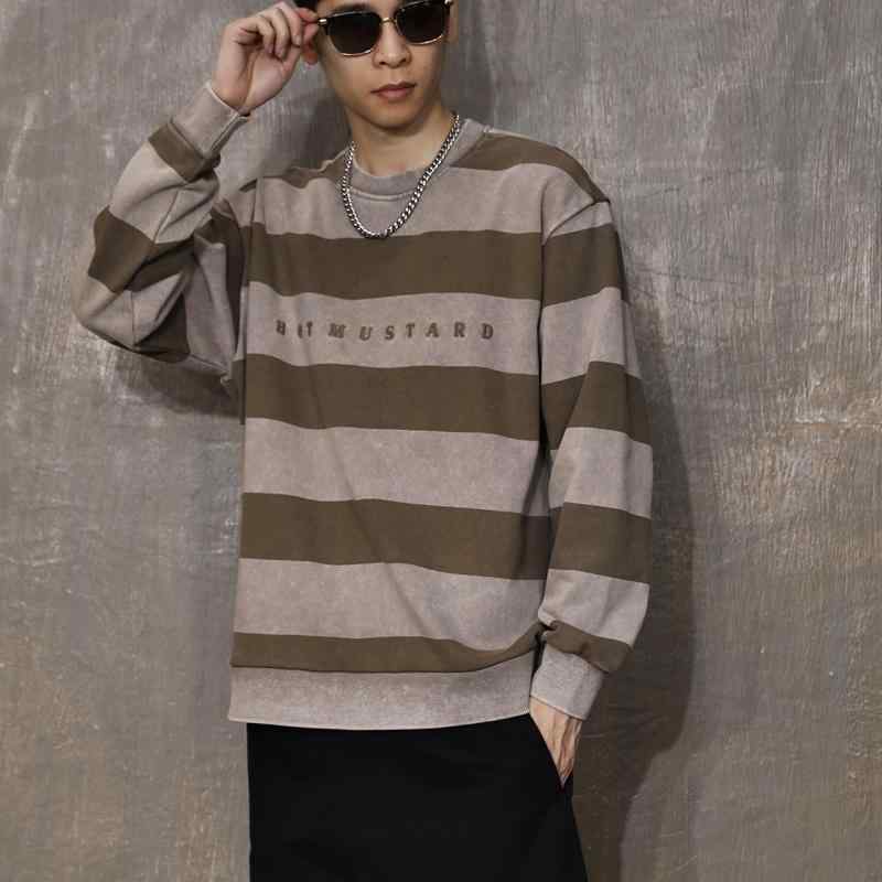メンズ ファッション 服 男性用 オシャレ シンプル 大人 かっこいい ストリート 秋 ストライプ レトロ スウェット シャツ ラウンドネック プルオーバー ニット アウター 単体 インナー ゆったり 服