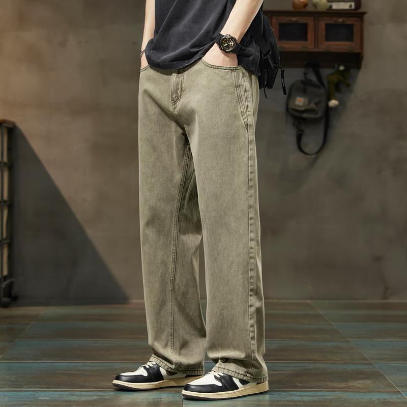 メンズ ファッション 服 男性用 オシャレ シンプル 大人 かっこいい ストリート ジーンズ ストレート ゆったり ワイドレッグ パンツ 夏 細身 ハイエンド アメリカン レトロ