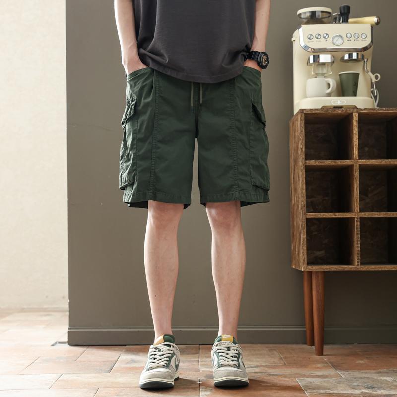 乐天商城 - メンズ ファッション 服 男性用 オシャレ シンプル 大人 かっこいい ストリート グリーン ワーク パンツ ゆったり 夏 薄手 カジュアル 五分丈 パンツ アウターウェア