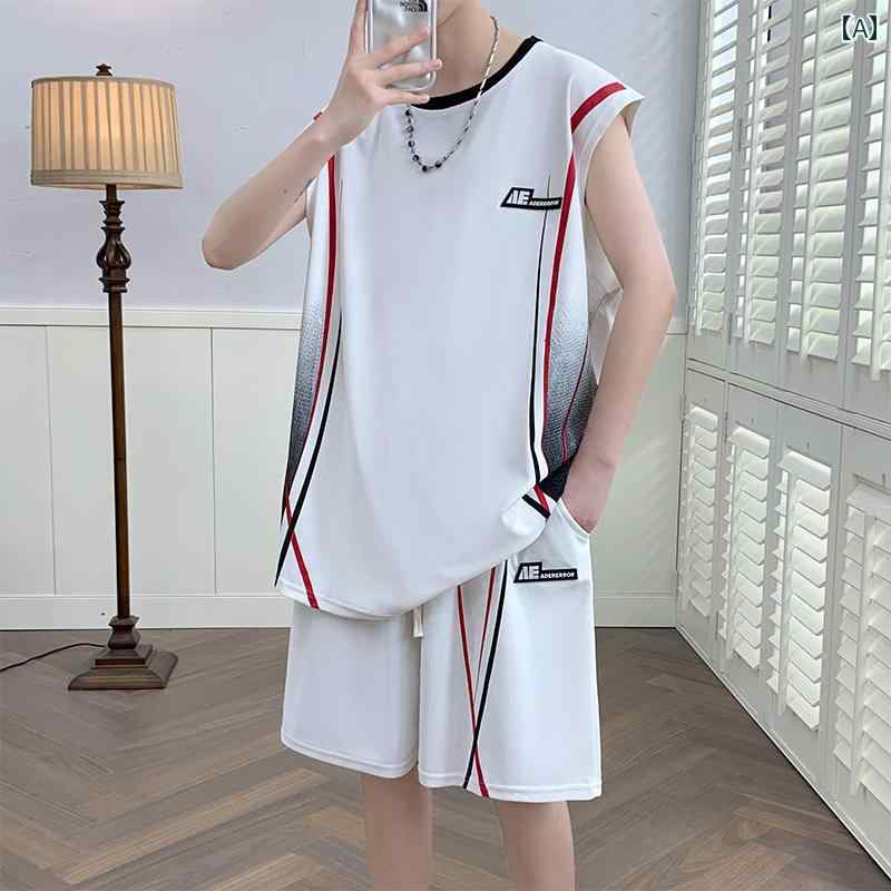 メンズ ファッション 服 男性用 オシャレ シンプル 大人 かっこいい ストリート パジャマ 冷感 ベスト パンツ スーツ 薄手 バスケットボール ユニフォーム ノースリーブホームウェア