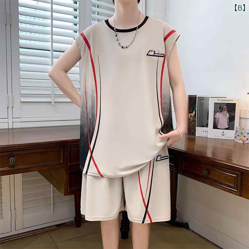 メンズ ファッション 服 男性用 オシャレ シンプル 大人 かっこいい ストリート パジャマ 冷感 ベスト パンツ スーツ 薄手 バスケットボール ユニフォーム ノースリーブホームウェア