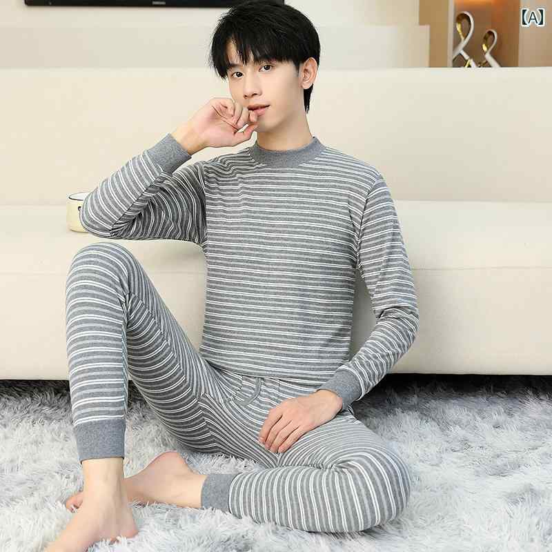 メンズ ファッション 服 男性用 オシャレ シンプル 大人 かっこいい ストリート ストライプ 秋服 秋 ズボン 半襟 保温下着 セット 綿