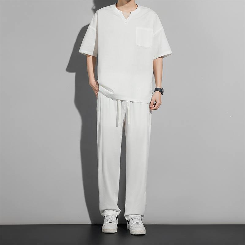 Rakuten - メンズ ファッション 服 男性用 オシャレ シンプル 大人 かっこいい ストリート 夏 コットン リネン カジュアル スタイル 白 スーツ リネン 半袖 Tシャツ ズボン セット サマー スーツ