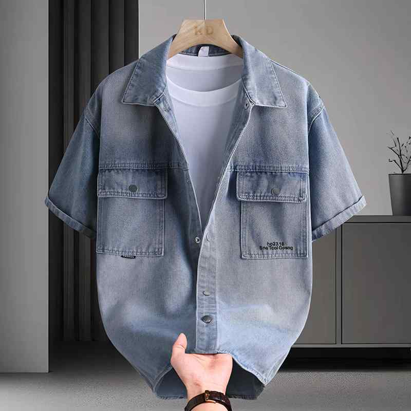 メンズ ファッション 服 男性用 オシャレ シンプル 大人 かっこいい ストリート 夏 デニム シャツ 半袖 ゆったり カジュアル ワーク ウェア ジャケット