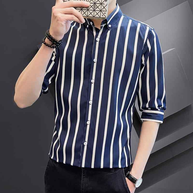 メンズ ファッション 服 男性用 オシャレ シンプル 大人 かっこいい ストリート ミドルスリーブ 7分袖 シャツ 縦縞 冷感 半袖 夏 カジ..
