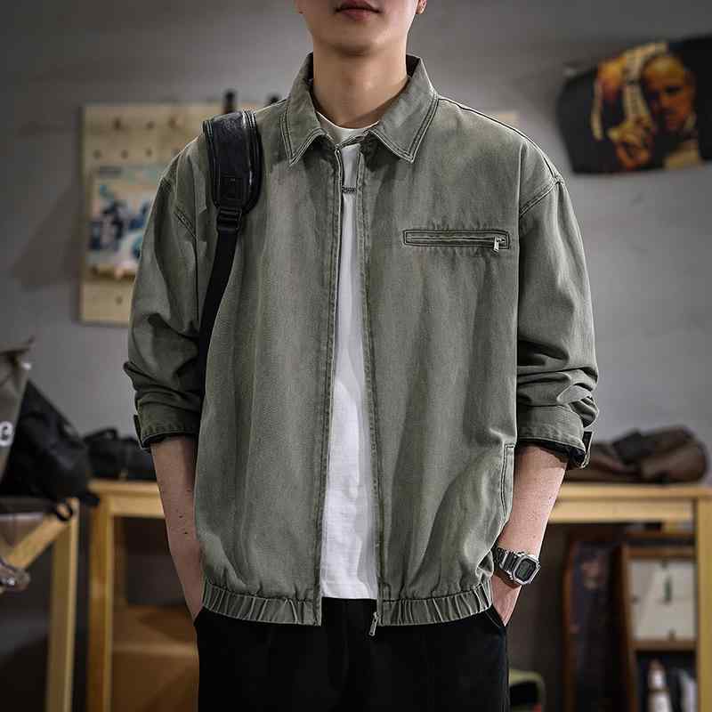 乐天商城 - メンズ ファッション 服 男性用 オシャレ シンプル 大人 かっこいい ストリート アメリカン レトロ ジャケット トップス プリング コットン カジュアル ジャケット