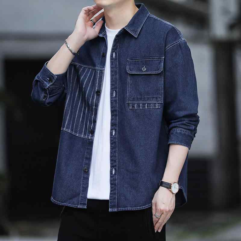 Denim Shirt - メンズ ファッション 服 男性用 オシャレ シンプル 大人 かっこいい ストリート 秋 デニム 長袖 シャツ 厚手 ジャケット トップス カジュアル シャツ 服