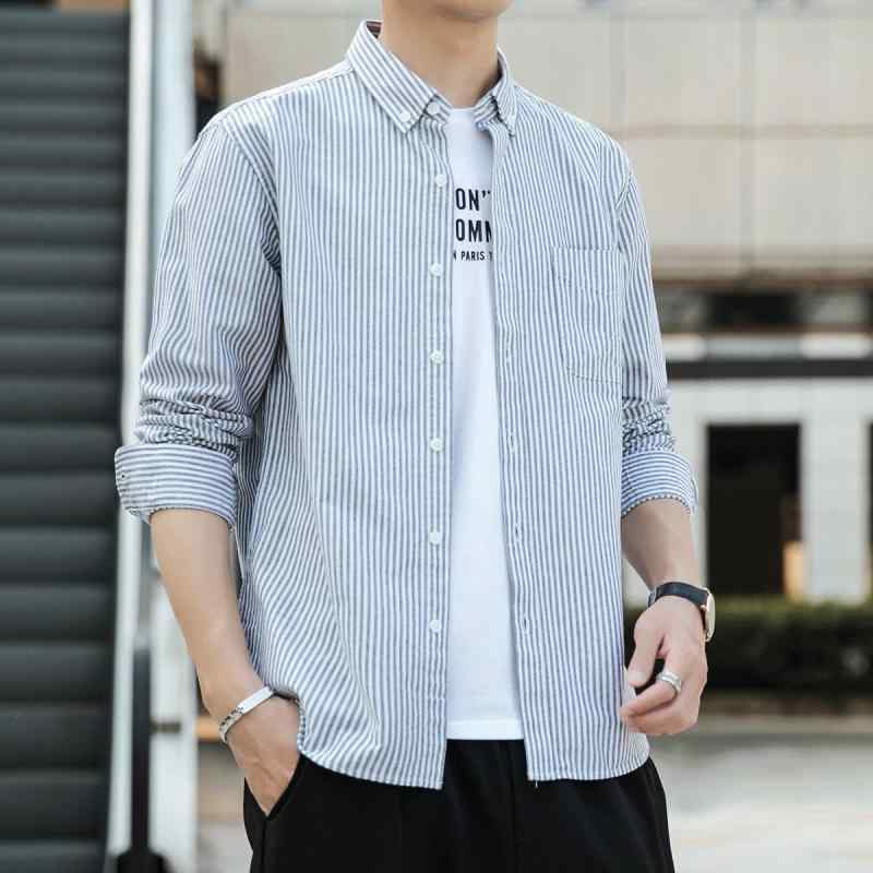 メンズ ファッション 服 男性用 オシャレ シンプル 大人 かっこいい ストリート 春 綿 ストライプ 長袖 シャツ ゆったり ビジネス カジュアル オックスフォード シャツ ジャケット