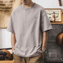 メンズ ファッション 服 男性用 オシャレ シンプル 大人 かっこいい 大きいサイズ ストリート 紳士服 アメリカン T シャツ 半袖 夏 ヘンリーネック シャツ レトロ ポロシャツ