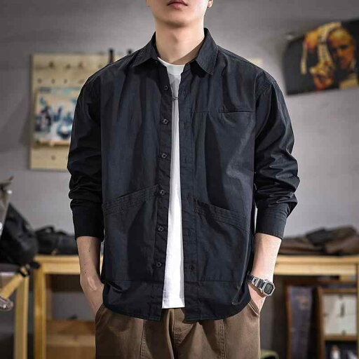 メンズ ファッション 服 男性用 オシャレ シンプル 大人 かっこいい ストリート 春 ハイエンド 黒 長袖 シャツ アメカジ ジャケット メンズ ファッション 服 男性用 オシャレ シンプル 大人 かっこいい ストリート 春 ハイエンド 黒 長袖 シャツ アメカジ ジャケット