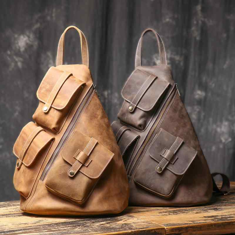 メンズ 鞄 カバン バック ファッション オシャレ アイテム 小物 多機能 レザー メンズ チェスト バッグ レトロ 牛革 バック パック クロス ボディ レジャー 大容量 旅行
