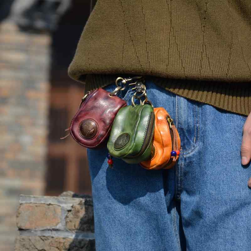 メンズ 鞄 カバン バック ファッション オシャレ アイテム 小物 タンニン なめし 牛革 プリーツ キー バッグ ユニバーサル シンプル 収納 ミニ ハンギング 革 小銭入れ