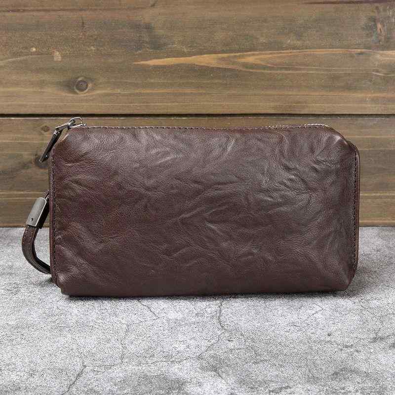 Other - メンズ 鞄 カバン バック ファッション オシャレ アイテム 小物 シンプル レトロ 革 メンズ バッグ クラッチ バッグ メンズ カジュアル ファッション ジッパー ハンドヘルド バッグ 最上層牛革 ハンド グレー ン バッグ