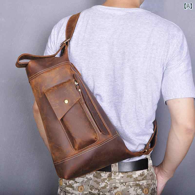 メンズ 鞄 カバン バック ファッション オシャレ アイテム 小物 牛革 レザー チェスト バッグ 大容量 パック レトロ ショルダー 革 登山