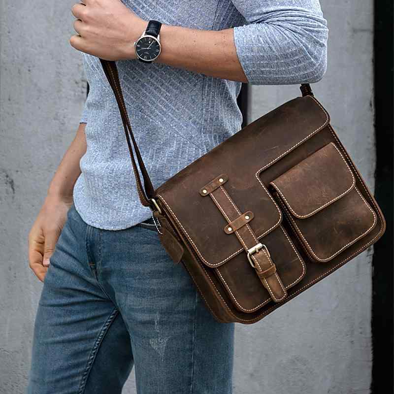 Other - メンズ 鞄 カバン バック ファッション オシャレ アイテム 小物 レザー メンズ バッグ 牛革 レトロ ショルダー バッグ カジュアル 革 メッセンジャー バッグ ショルダー クロス ボディ バッグ