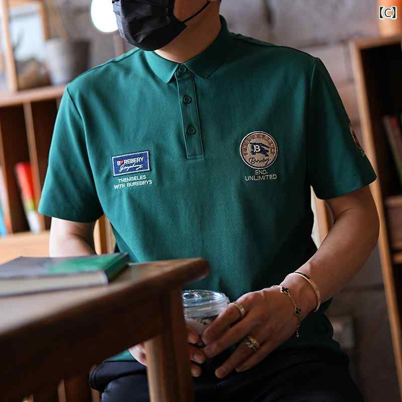 メンズ ファッション 服 男性用 オシャレ シンプル 大人 かっこいい 大きいサイズ ストリート 紳士服 ファッション パッチ 刺繍 半袖 ポロシャツ 夏 半袖 ポロシャツ