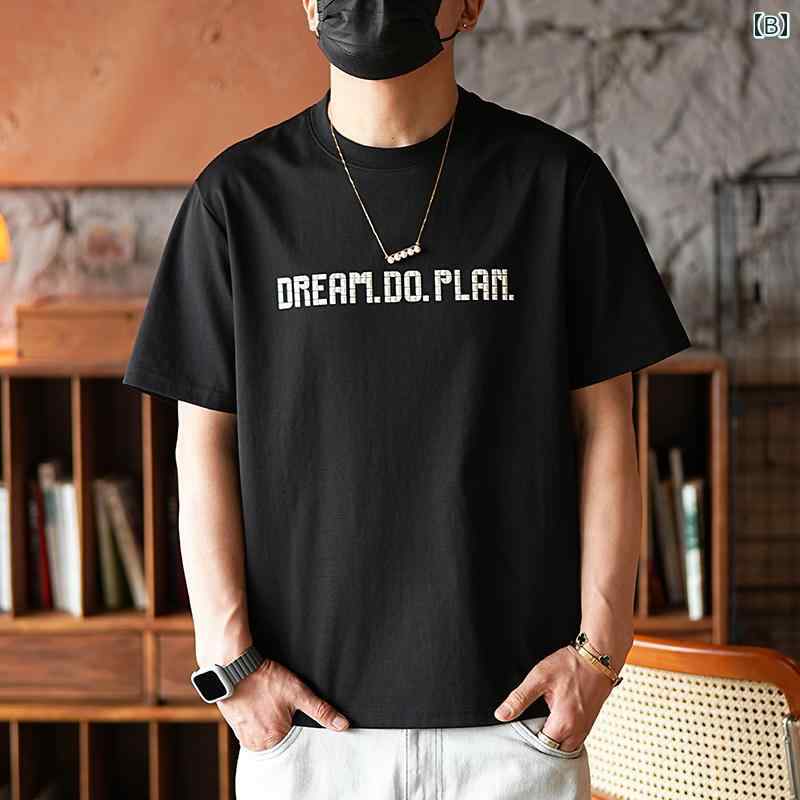 メンズ ファッション 服 男性用 オシャレ シンプル 大人 かっこいい 大きいサイズ ストリート 紳士服 アメカジ レター ベーシック 半袖 T シャツ 夏 ストリート シンプル 高 五分袖 ラウンドネック シャツ