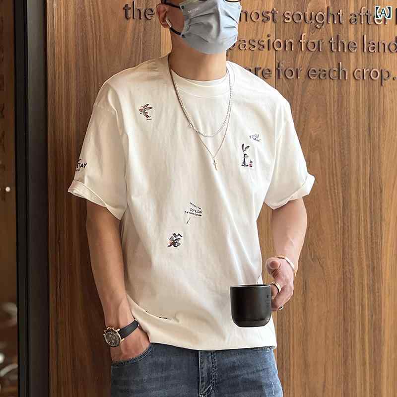 Shirts, T-Shirts - メンズ ファッション 服 男性用 オシャレ シンプル 大人 かっこいい 大きいサイズ ストリート 紳士服 アメリカン ストリート ハイエンド ボディ 刺繍 半袖 T シャツ 夏 ファッション カジュアル 半袖 T シャツ
