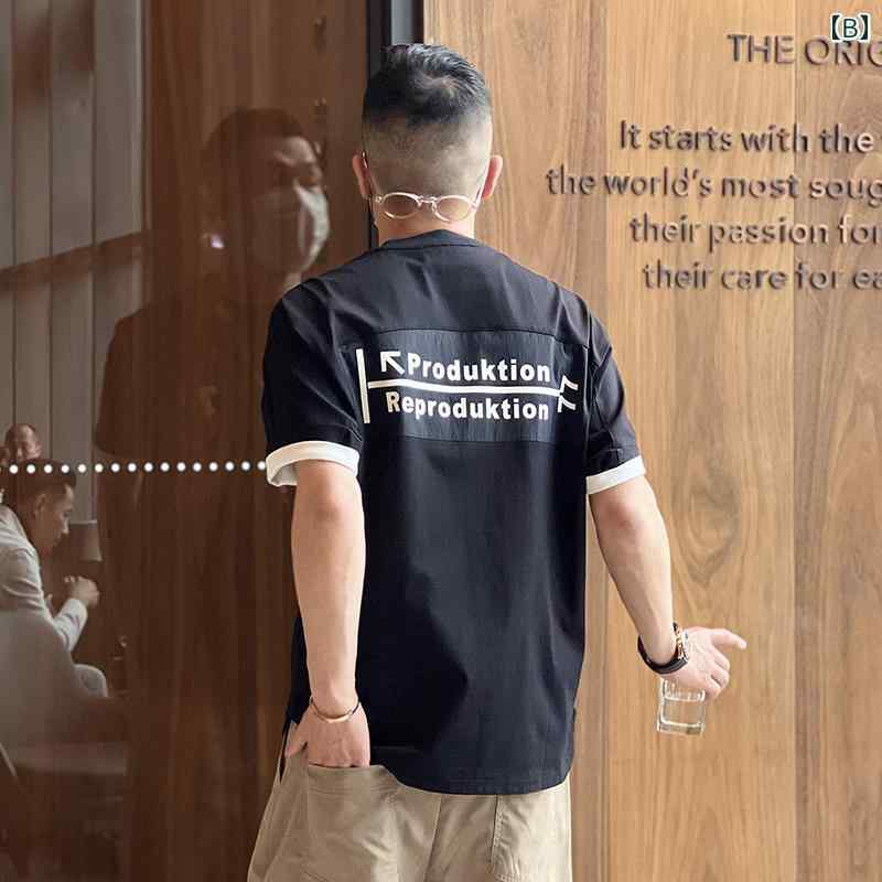 メンズ ファッション 服 男性用 オシャレ シンプル 大人 かっこいい 大きいサイズ ストリート 紳士服 夏 刺繍 半袖 T シャツ アメリカン ストリート パッチワーク トップス コットン T シャツ