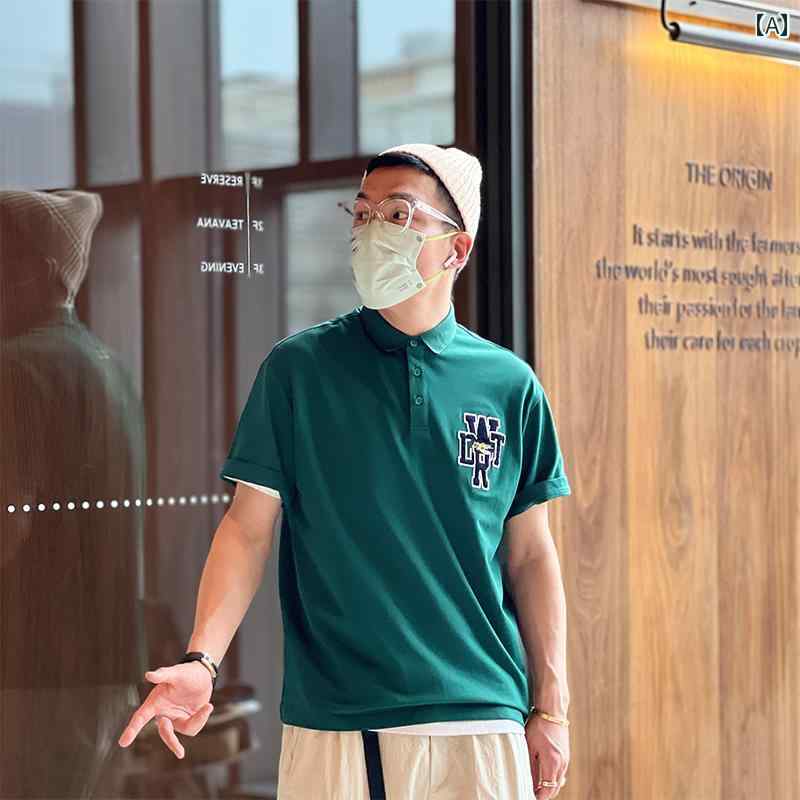 メンズ ファッション 服 男性用 オシャレ シンプル 大人 かっこいい 大きいサイズ ストリート 紳士服 アメカジ 刺繍 文字 半袖 ポロシャツ 夏 シンプル トップス