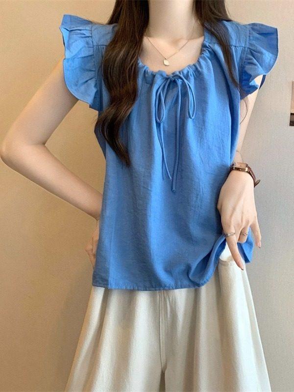 レディース 大人 きれいめ シンプル 上品 着回し ベーシック カジュアル ナチュラル ロングシーズン ノースリーブ シャツ フレンチ スタイル フラッタースリーブ スリミング お腹り カバー ベビードールトップ