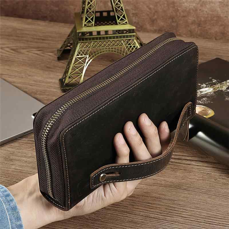 メンズ ファッション オシャレ アイテム 小物 ストレージ 携帯電話 ポーチ 財布 革 クラッチ 大容量 マルチ カードスロット レトロ ジッパー リスト バッグ