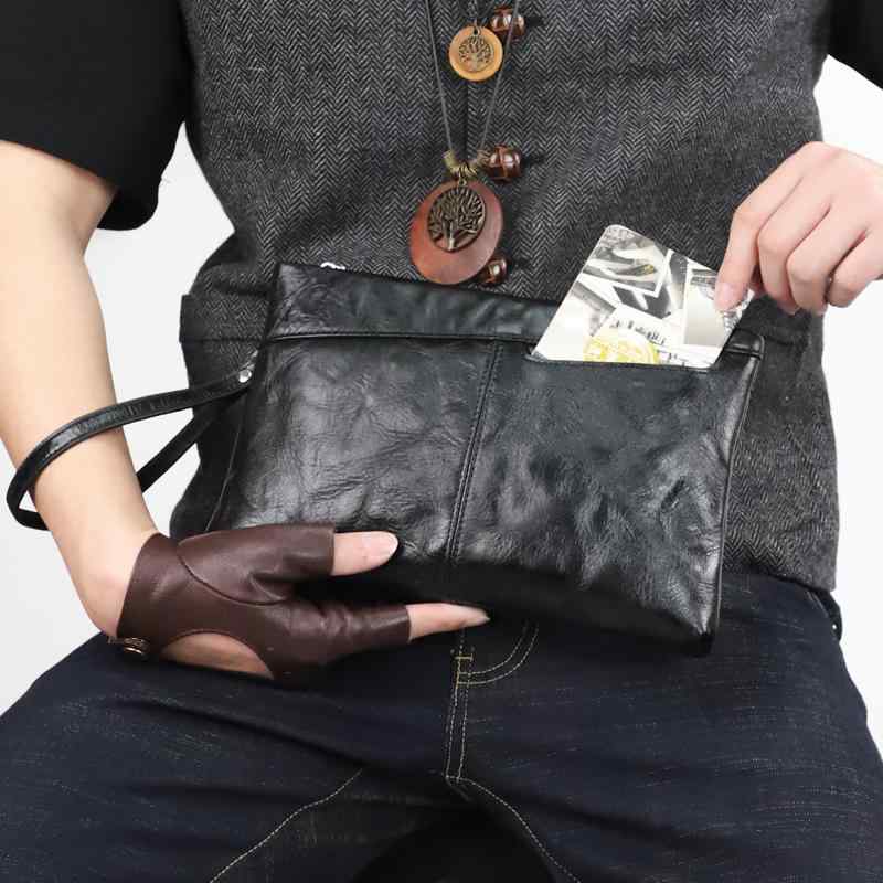 メンズ ファッション オシャレ アイテム 小物 革 クラッチ バッグ 風い タンニン なめし 牛革 レトロ クラッチ バッグ 大容量 ジッパー ウォレット