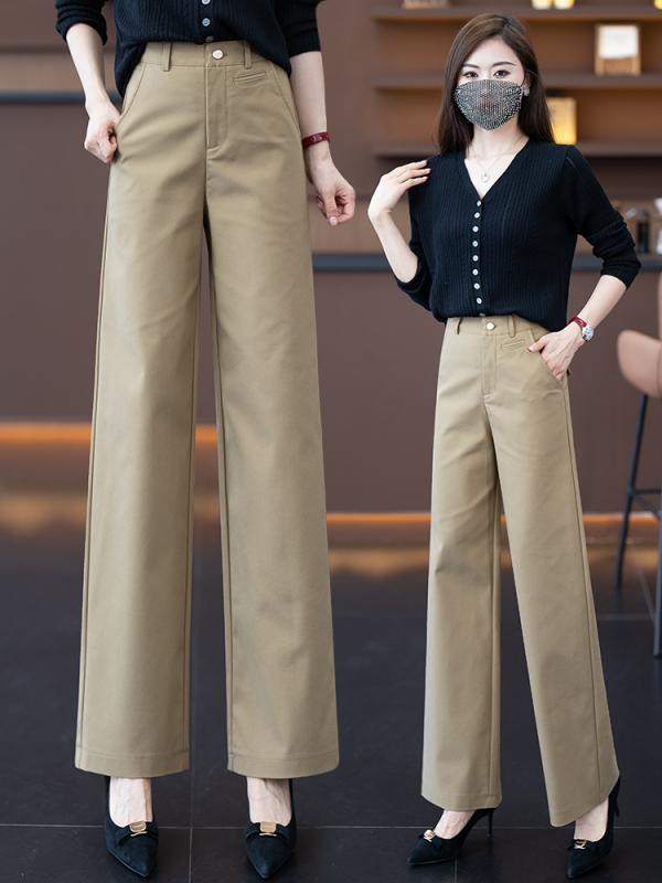 Capri Pants - 秋コーデ レディース ファッション テンセル コットン ストレート スーツ パンツ 春秋 ハイウエスト カジュアル パンツ ナロー ワイドレッグ