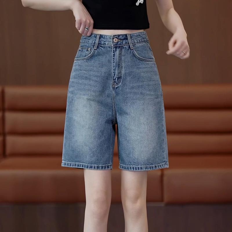 Capri Pants - 秋コーデ レディース ファッション デニム パンツ 薄手 ハイウエスト ゆったり ワイドレッグ ミディアム パンツ Aライン 五分丈