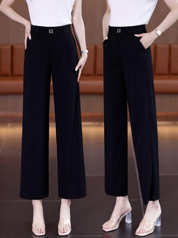 Capri Pants - 秋コーデ レディース ファッション ナロー ワイドレッグ パンツ 薄手 ハイウエスト カジュアル スーツ 九分丈 ストレート
