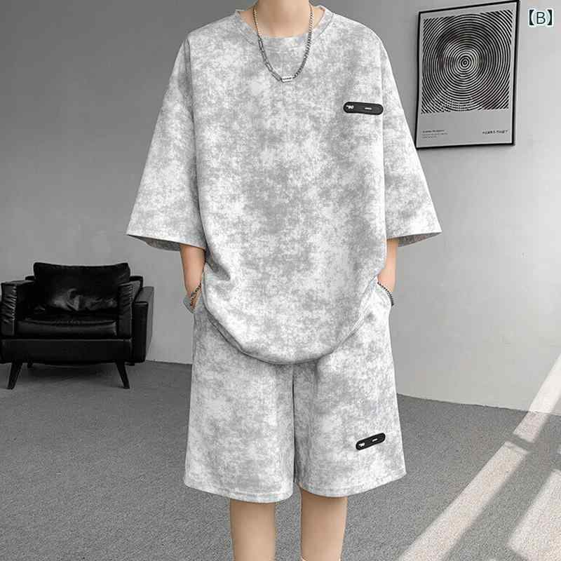 メンズ ファッション 服 男性用 オシャレ シンプル 大人 かっこいい ストリート アメリカン 夏 スーツ 半袖 パンツ ハイエンド クール 衣装 大きい ダーティ Tシャツ