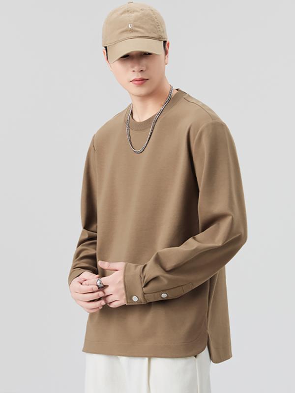 乐天商城 - メンズ ファッション 服 男性用 オシャレ シンプル 大人 かっこいい ストリート 厚手 長袖 Tシャツ 春　秋 ゆったり スリット 裾 アメリカン 無地 レイヤリング シャツ スウェット シャツ