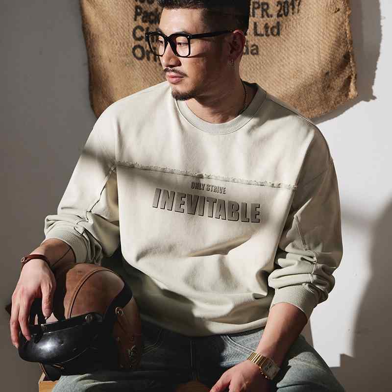 メンズ ファッション 服 男性用 オシャレ シンプル 大人 かっこいい ストリート アメリカン レトロ スウェット シャツ ラウンドネック 秋 カジュアル タオルボトムトップ(4)