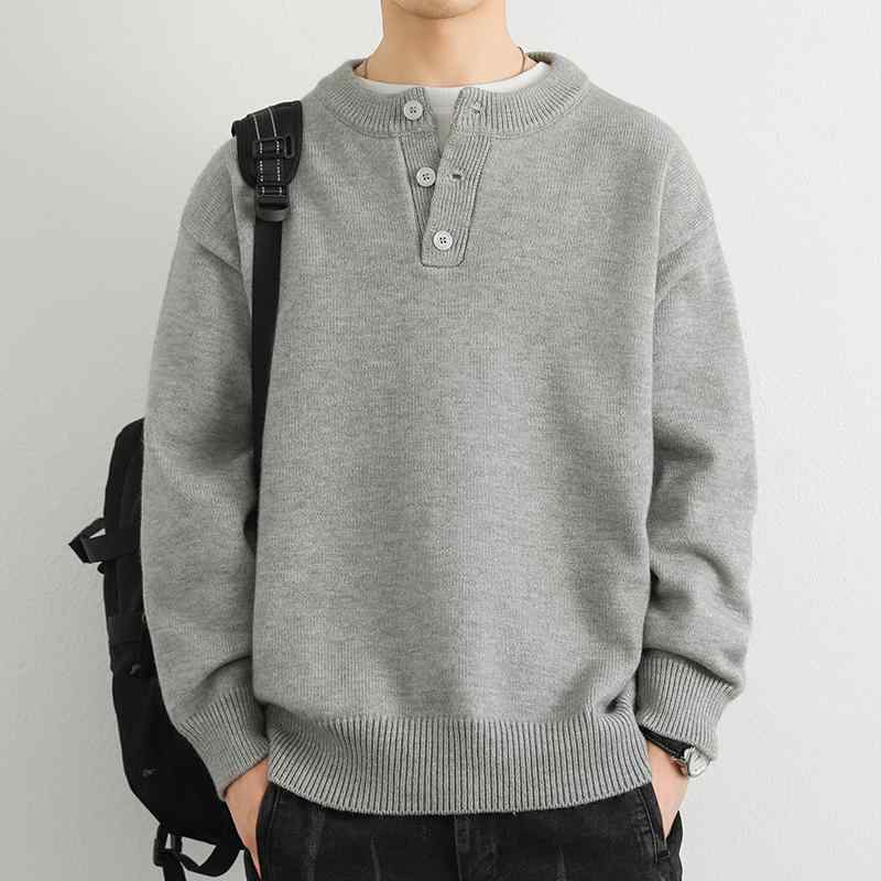 メンズ ファッション 服 男性用 オシャレ シンプル 大人 かっこいい ストリート アメリカン ハイエンド ヘンリーカラー セーター 春　秋 ボタンカラー インナーウェア レイヤリング セーター