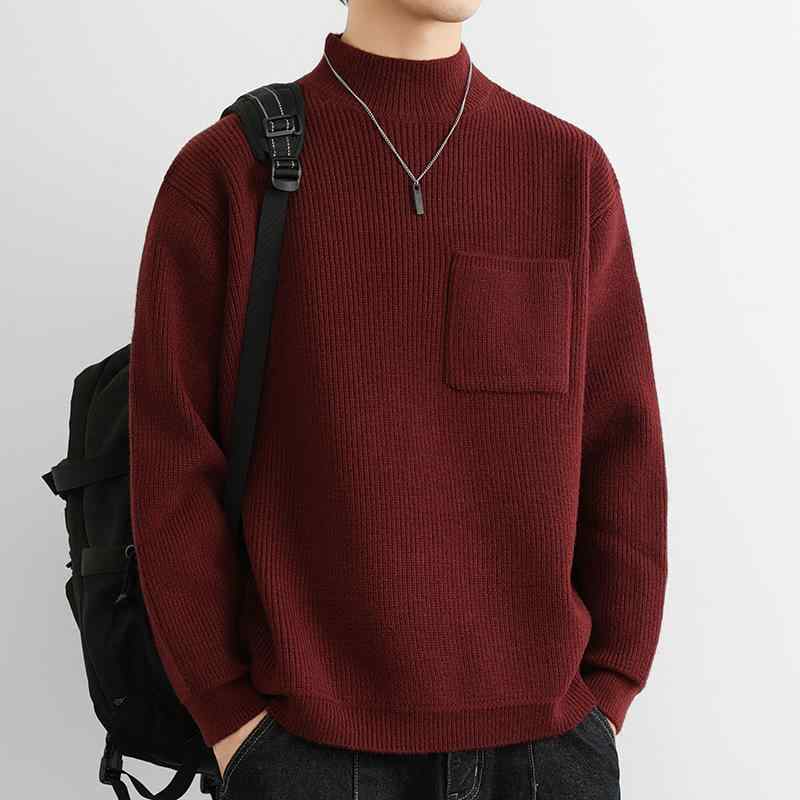 其它 - メンズ ファッション 服 男性用 オシャレ シンプル 大人 かっこいい ストリート レッド セーター ハーフタートルネック 蛇年 レッド 干支 セーター 厚手 ニット セーター