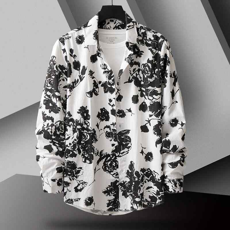 メンズ ファッション 服 男性用 オシャレ シンプル 大人 かっこいい ストリート ゆったり シャツ 白 黒 花柄 プリント 長袖