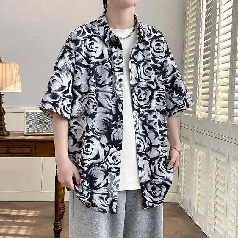 メンズ ファッション 服 男性用 オシャレ シンプル 大人 かっこいい ストリート デイリー カジュアル ブラック ボトムローズ柄 プリント シャツ