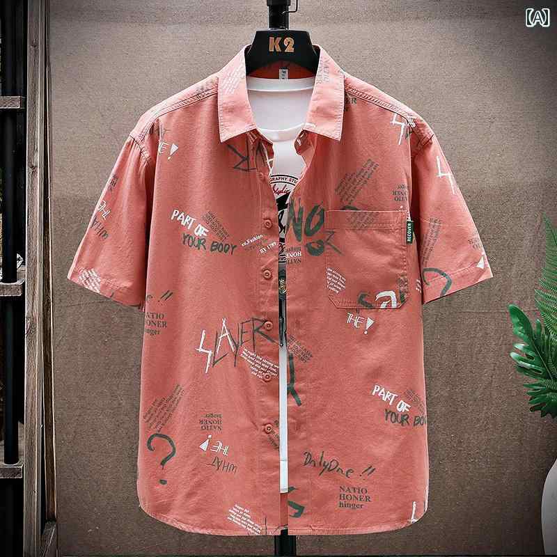 メンズ ファッション 服 男性用 オシャレ シンプル 大人 かっこいい ストリート コットン 半袖 シャツ カジュアル 薄手 ワーク ウェア プリント シャツ ゆったり トップス